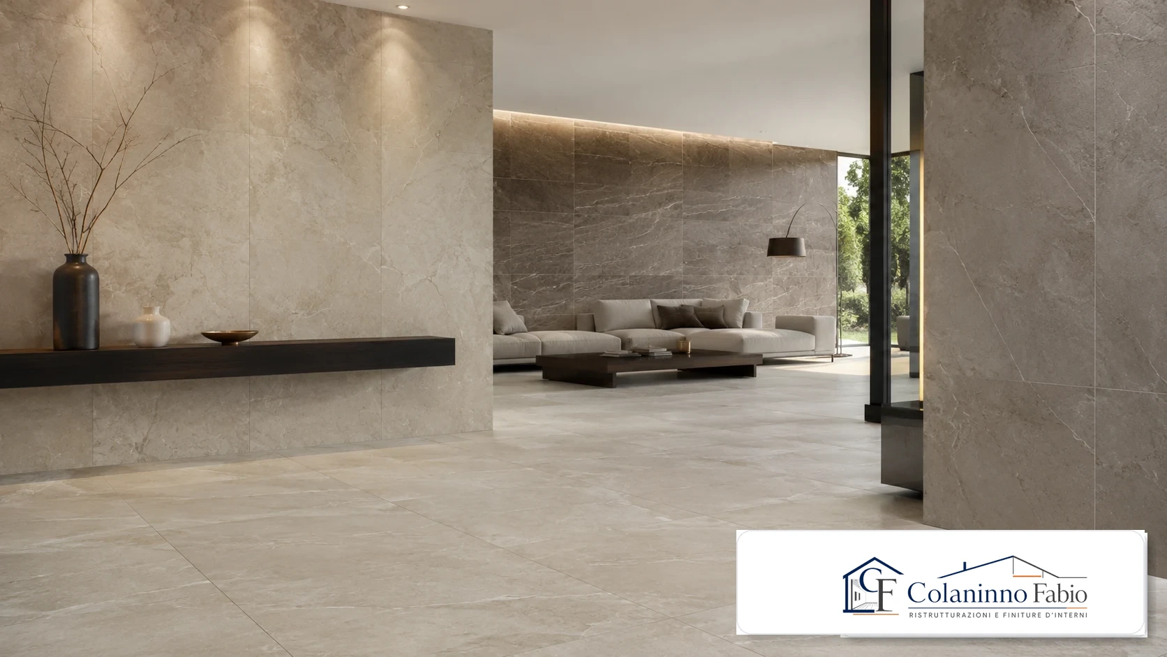 Zona living con veletta e illuminazione indiretta
